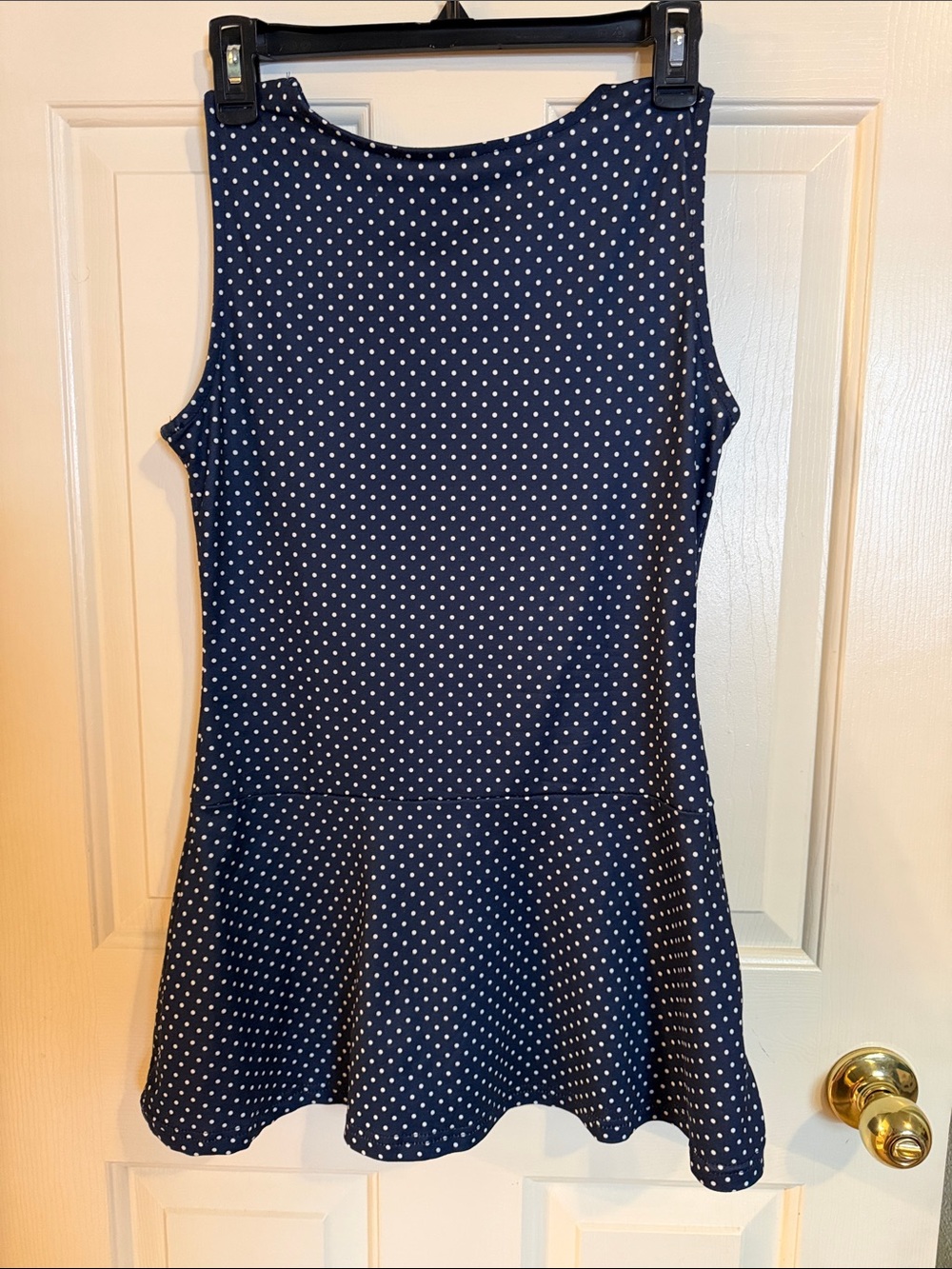 Navy Polka Dot Sleeveless Peplum Dress